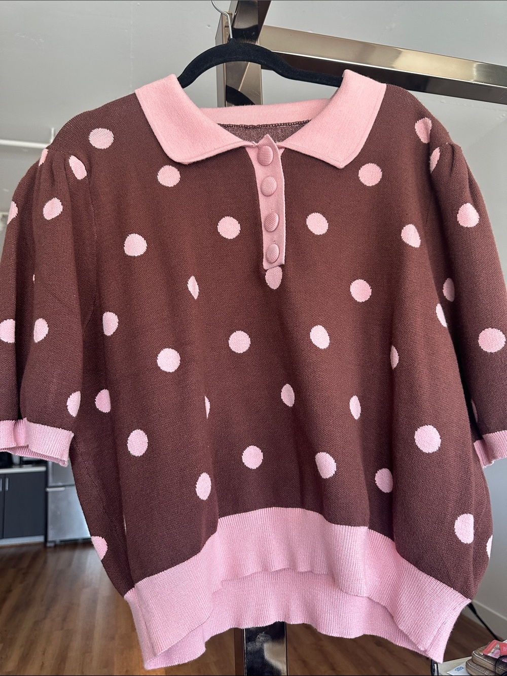 Cider Polka Dot Polo Top - Pink and Brown